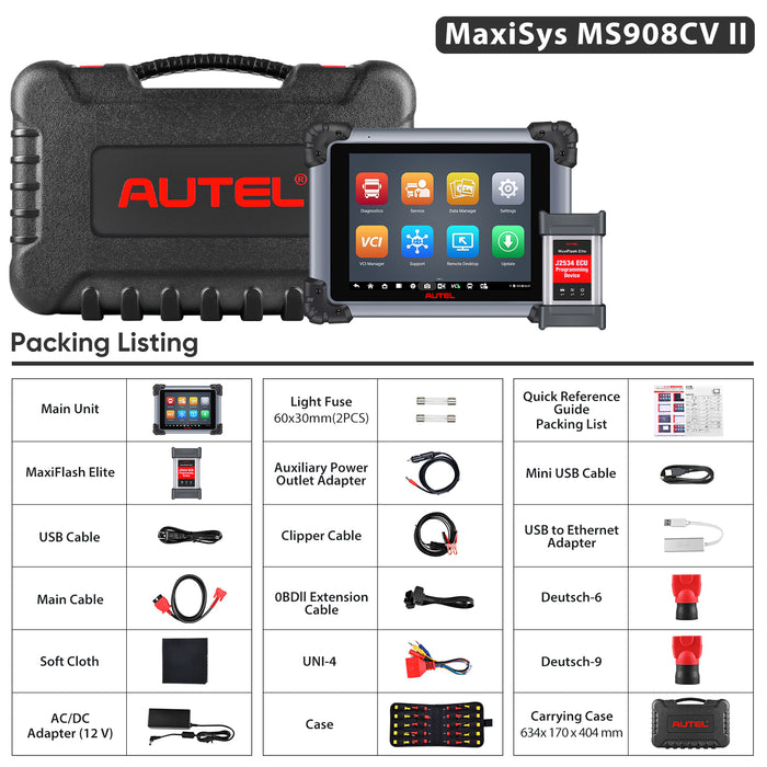 Autel MaxiSys MS908CV II Diagnosis Scanner For Heavy-duty Trucks and Commercial Vehicle /J2534 ECU Re-Programming & Coding/ 62+ services/OE-Level Full System /Global Version Multi-language
