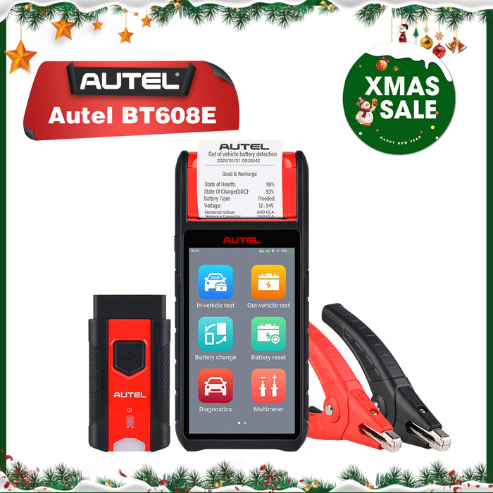 Autel MaxiBAS BT608E Testeur de batterie de voiture| Diagnostics de tous les systèmes avec imprimante | Conductance adaptative | Test du système de démarrage/charge | Initialisation du GTC