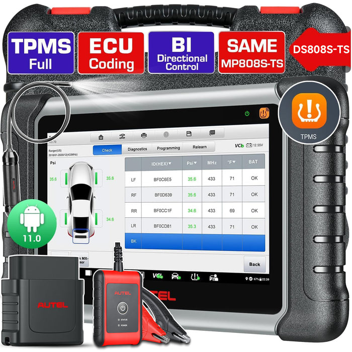 Autel MaxiDas DS808S-TS Outil de diagnostic TPMS | Identique au MP808S-TS/Programmation TPMS complète | Tous les systèmes de niveau OE |30+ services | Multilingue