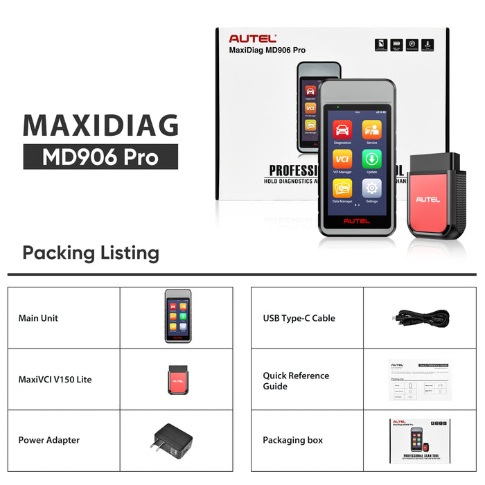 Autel MaxiDiag MD906 Pro avec Bluetooth MaxiVCI V150 Lite 丨Auto-Scan All System丨11 Common Service 丨Mise à jour gratuite à vie
