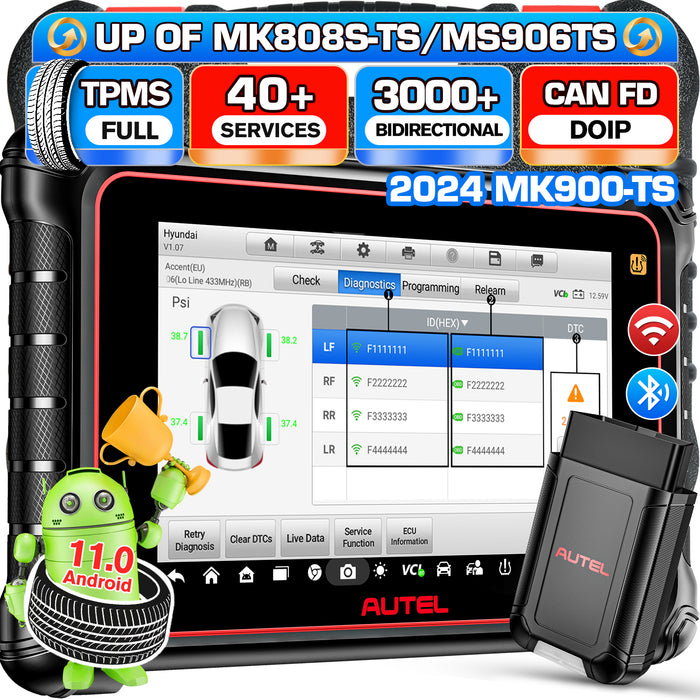 Autel Maxicom MK900TS丨Scanner de diagnostic TPMS professionnel丨Réapprentissage/remplacement TPMS/programmation des capteurs丨Système complet multimarque 40 + service丨Multilingue