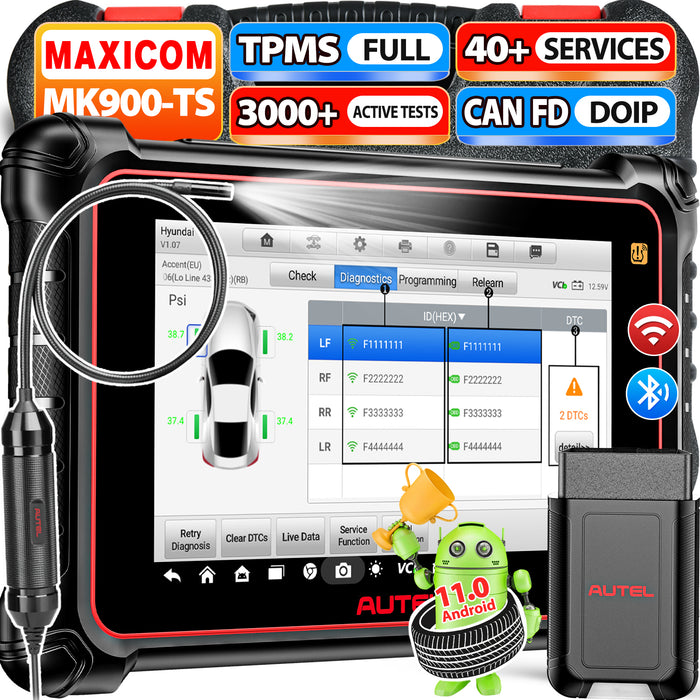 Autel Maxicom MK900TS丨Scanner de diagnostic TPMS professionnel丨Réapprentissage/remplacement TPMS/programmation des capteurs丨Système complet multimarque 40 + service丨Multilingue