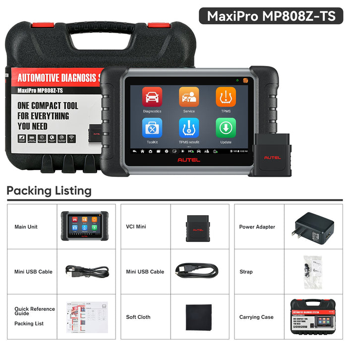 【2 Years Update】Autel MaxiPro MP808Z-TS 2-in-1 TPMS and Diagnosis Scanner丨TPMS Relearn/Replaced/Programmer MX-Sensor丨ECU-Coding丨Bi-Directional Control丨Multi-brand Full System丨30+Reset Service丨Multi-language