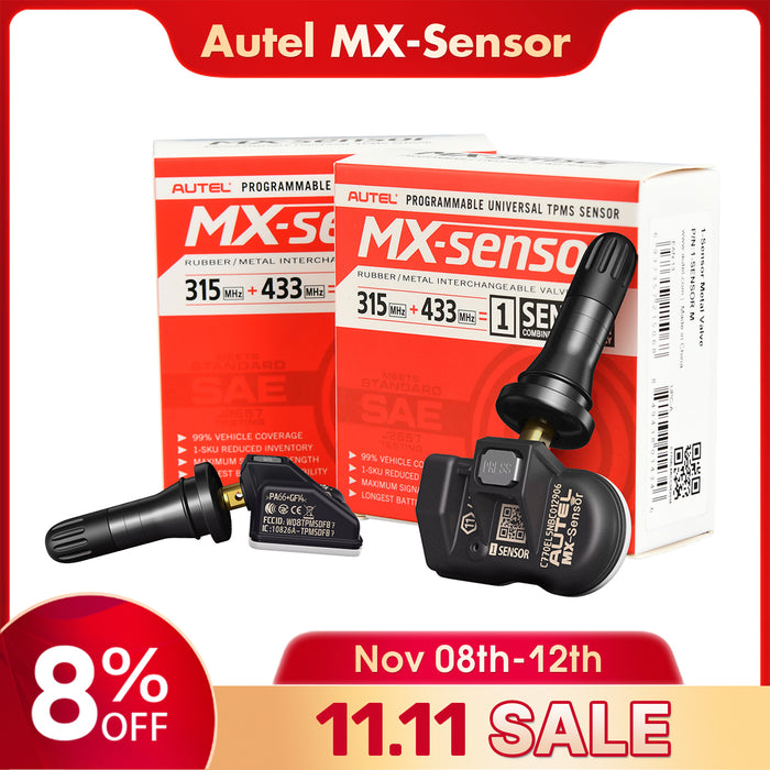 Autel MaxiTPMS MX-Sensor 2 in 1 433MHZ+315MHZ Press-in Programmed by Autel TPMS Tool TS501 Pro/TS508WF/808TS/900TS/906TS Metal and Rubber Optional