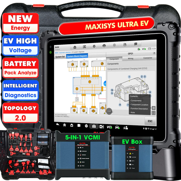 Autel MaxiSYS Ultra EV (Maxisys Ultra +boîtier  EV) Diagnostic EV intelligent avec MaxiFlash VCMI pour véhicules électriques/hybrides/gaz/diesel uniquement Langue anglaise