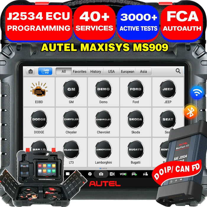 Autel MaxiSys MS909 Top Level Diagnosis Scanner/J2534 ECU Programming/Coding/Topology Map 2.0/Bidirectional Control/40+Reset Service/Global Version Multi-language