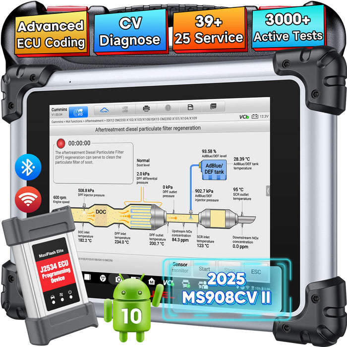 Autel MaxiSys MS908CV II Diagnosis Scanner For Heavy-duty Trucks and Commercial Vehicle /J2534 ECU Re-Programming & Coding/ 62+ services/OE-Level Full System /Global Version Multi-language