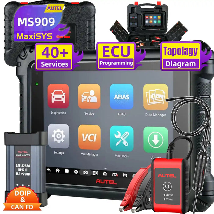 Autel MaxiSys MS909 Top Level Diagnosis Scanner/J2534 ECU Programming/Coding/Topology Map 2.0/Bidirectional Control/40+Reset Service/Global Version Multi-language