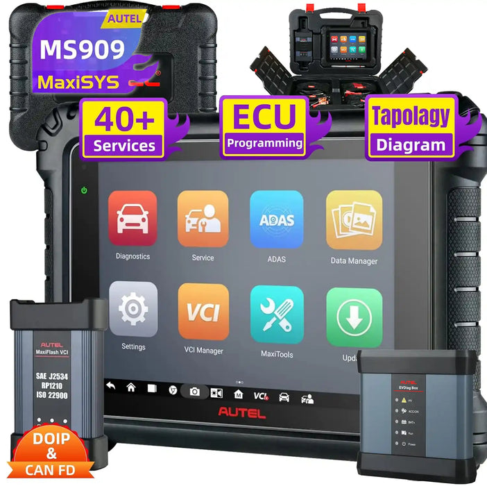 Autel MaxiSys MS909 Top Level Diagnosis Scanner/J2534 ECU Programming/Coding/Topology Map 2.0/Bidirectional Control/40+Reset Service/Global Version Multi-language