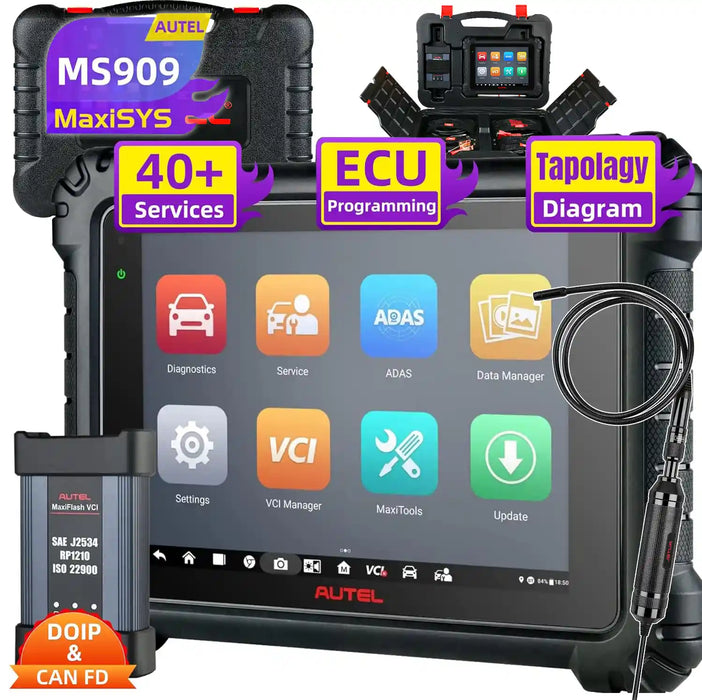 Autel MaxiSys MS909 Top Level Diagnosis Scanner/J2534 ECU Programming/Coding/Topology Map 2.0/Bidirectional Control/40+Reset Service/Global Version Multi-language