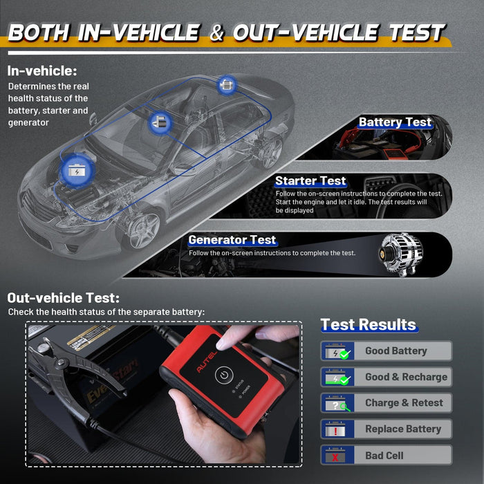 Autel MaxiBAS BT508 Testeur de batterie de voiture , analyseur de système de démarrage et de charge automobile, pour appareils iOS et Android